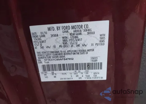 2010 Ford F-150 Fx2 Sport/Stx/Xl/Xlt из США, поврежденный, VIN 1FTEX1C89AFB47652